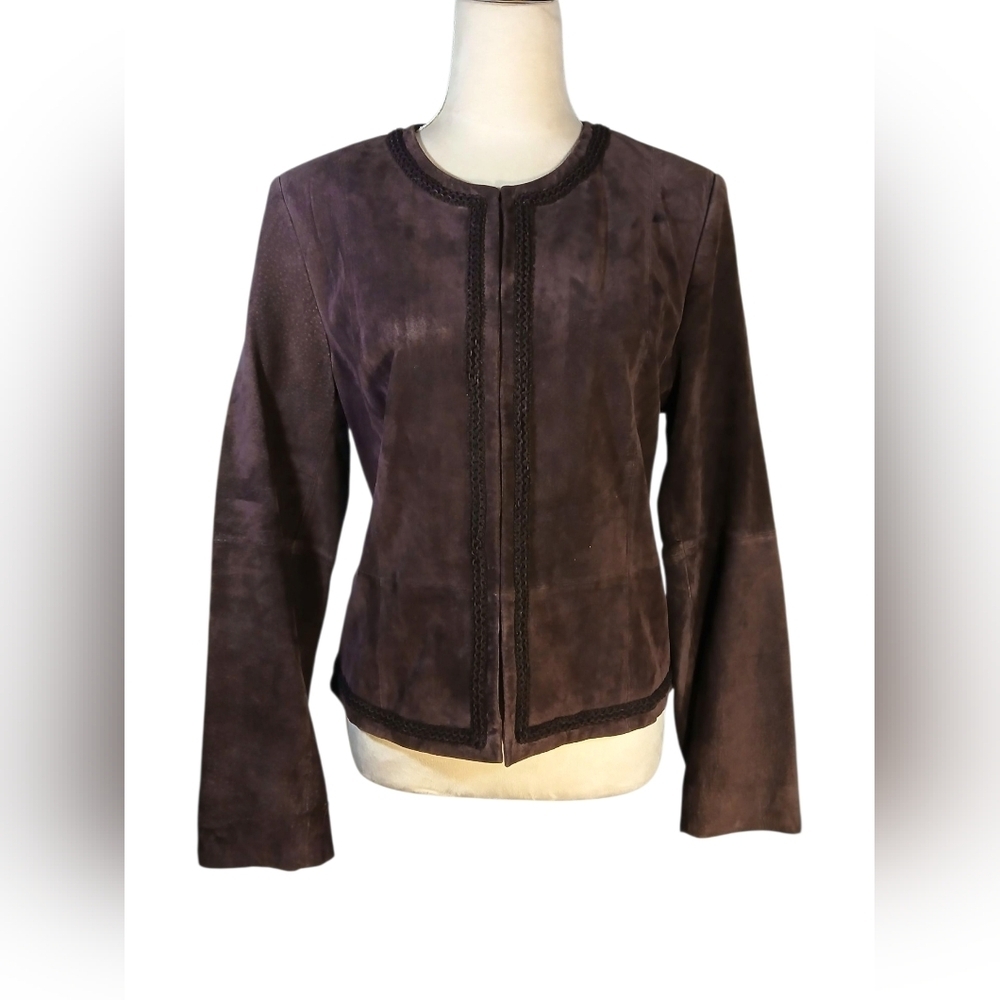 Kate Hill Suede Plum Petite Jacket With Decorative Binding Size 14P - Picture 5 of 7